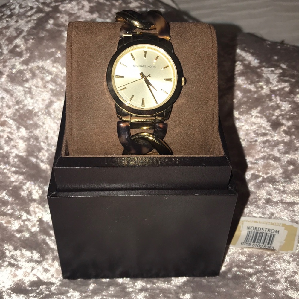 Michael Kors Tort/Gold Chain Link Bracelet Watch